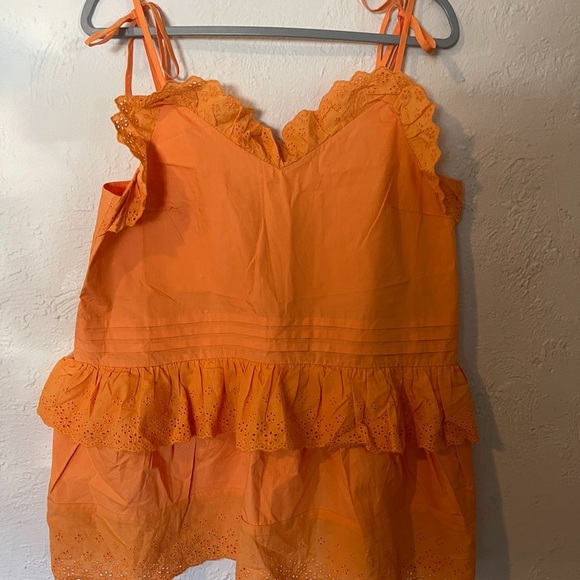 ANTHROPOLOGIE X MARE MARE Josephine Eyelet Ruffle Top In Orange - Picture 3 of 8